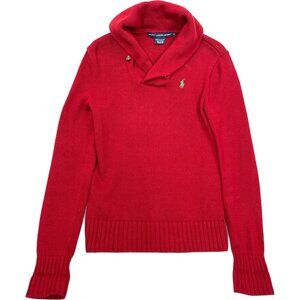 Polo Ralph Lauren Cowl Neck Shawl Collar Winter Ski Red Cotton Sweater Men's S